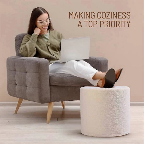 Soft Pouf Ottoman - Comfortable Foam Footrest for Living Room, Desk, Sofa - White