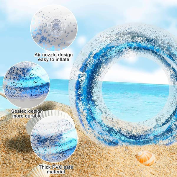 Swimming Ring for Adults, Inflatable Swimming Pool Float Ring with Sequins, Transparent Floating Ring Rainbow Sequins Swimming Ring
