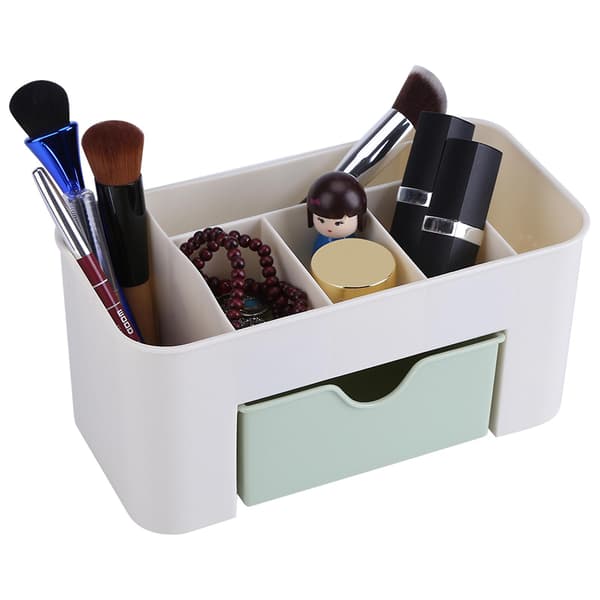 Multifunctional Desktop Organizer with Drawer, Stationery Holder, Makeup Storage Box, Home, Green