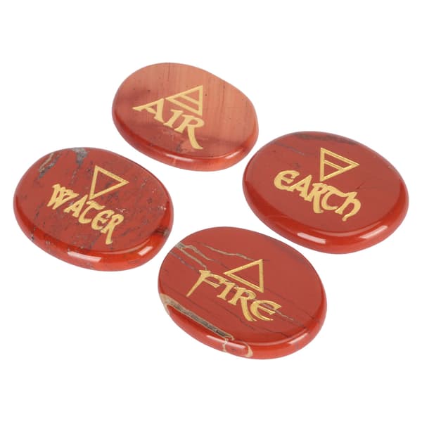 4 Elementer Sorterede Sten Graverede Trekantede Symboler Jord Luft Ild Vand Polerede Runesten til Reiki Krystaller Healing Redstone