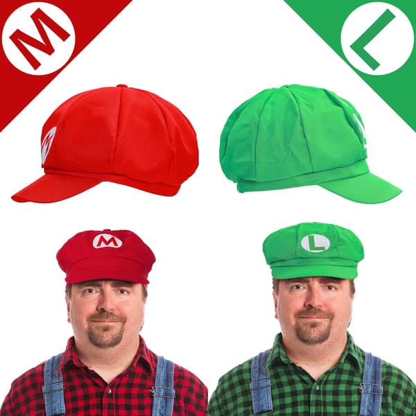 Super Mario Bros Mario og Luigi Hatter Caps Bart Hansker Knapper Cosplay Kostyme [JUN]