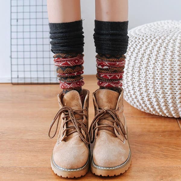 Vinter Dame Varme Trykte Strømper Strikkede Varme Ankelbånd Leggings Strømper