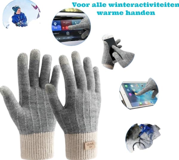 Winter Touchscreen Gloves with 3 Fingertips, Knitted Alpaca Wool Blend, Unisex for Cycling, Running, Walking, One Size Grey