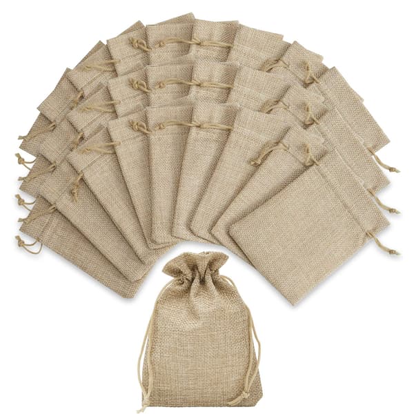 24-pack presentpåsar i jute, 7x9 cm små linnepåsar för smycken och bröllop [JUN]
