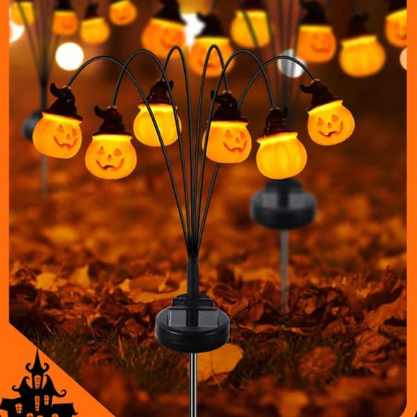 LED-lyslenker, Solar 6-hodet gresskarlykt for Halloween-dekorasjon utendørs
