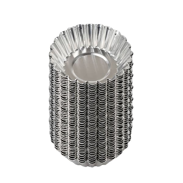 Fluted aluminium terteform, 50-pakning, fortykket, for eggeterter, pudding, gelékake