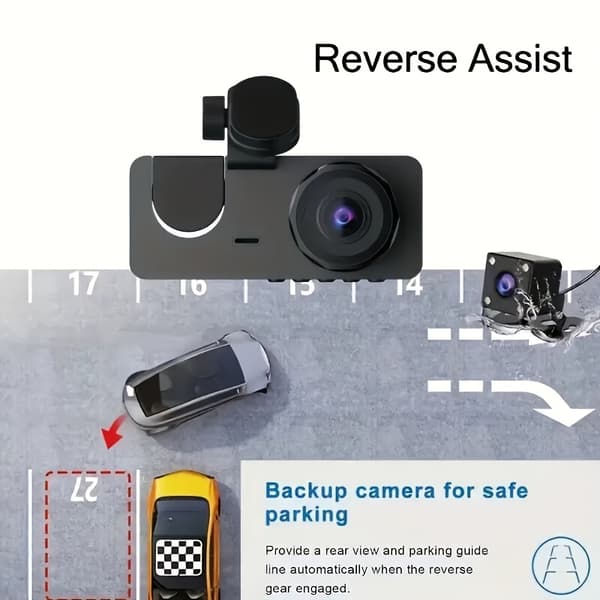 Triple Lens Car DVR HD Dash Cam Front Indvendig Bageste Vidvinkel Nattesyn