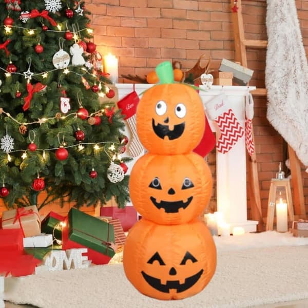 Halloween Oppblåsbare Dekorasjoner – Stablede Gresskar, Halloween Gresskarlykter, Hagedekorasjon, Utendørs Pynt