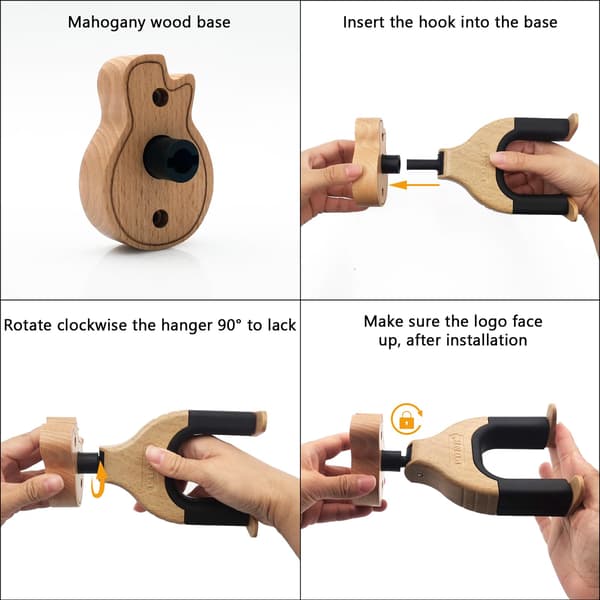 Gitarveggfeste, autolås gitarvegghenger gitarholder hardt trebase i gitarform gitarkrok for akustisk