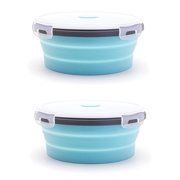2 stk Sammenleggbar matboks / oppbevaringsboks silikon 800 ml Ljusblå blue
