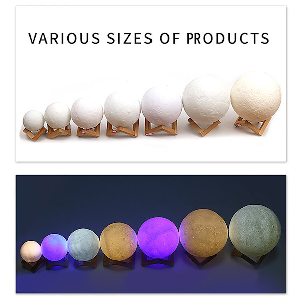 3D Moon Lamp, LED Night Light with 7 Colors Touch Lamp, 15cm Diameter