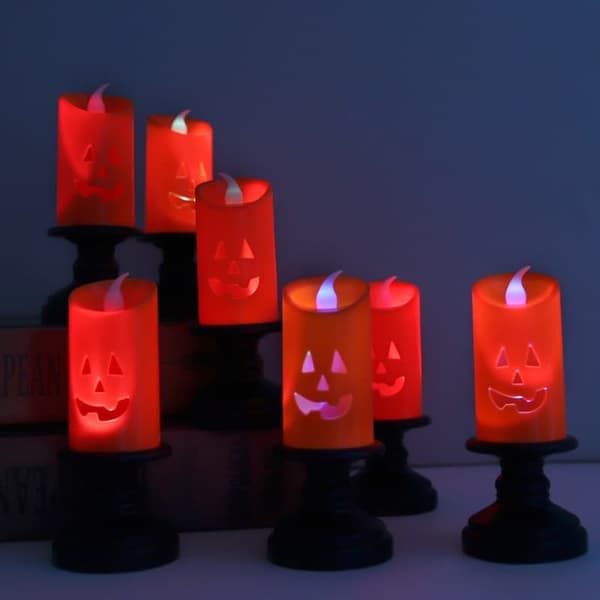 12-pak græskarlamper, flammeløst LED-lys, orange, Halloween-dekoration