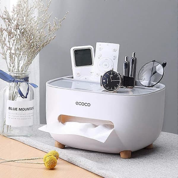Tissue Box, PVC Tissue Box, Multifunction Box, Pen Holder, Remote Control Holder, Tissue Holder, Storage Box, Cosmetic Tissue Box (Grey-1)