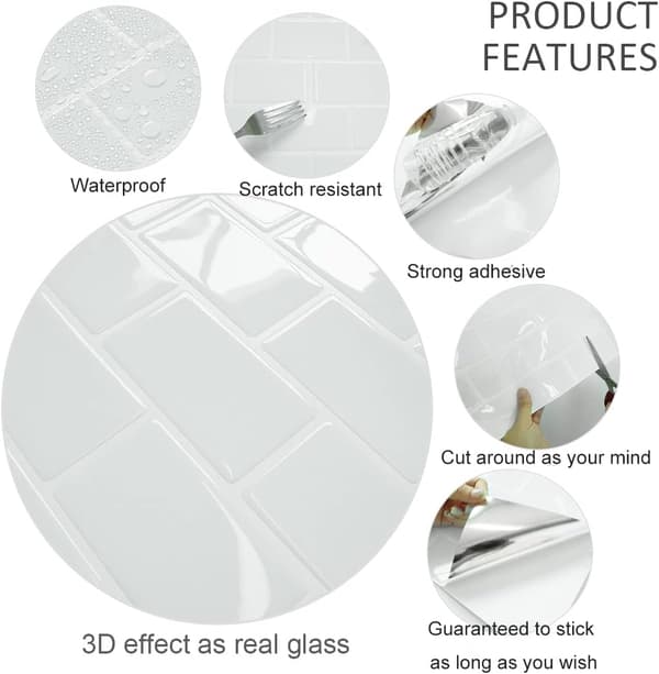 2 pcs (30.5x 30.5 cm) White Sticker Tile Wall Sticker 3D C