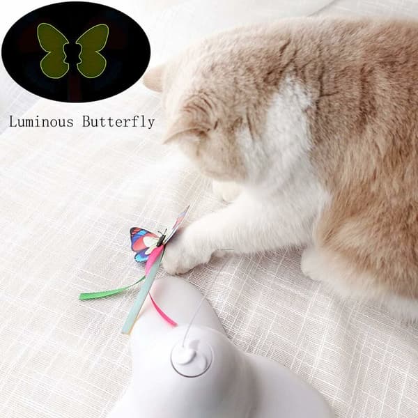 Interactive Indoor Cat Toy with 360° Rotating Butterfly (White)