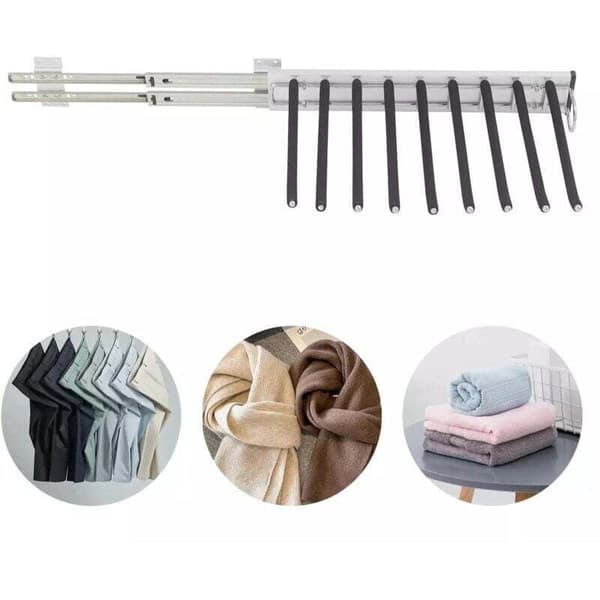 Adjustable Pull-Out Stainless Steel Trouser Hanger with 9 Hooks - Non-Slip for Jeans and Trousers