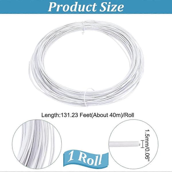 50m/54,7 Yards Hvit Hattemakerståltråd 1mm Diameter Hvit Blomstertråd Rund Myk Hattemakerståltråd PVC-belagt Hattemakerståltråd Jern