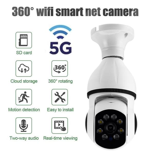 5G WIFI Overvåking 360° Roterende Auto-sporing Panoramakamera Trådløst E27 PTZ-kamera