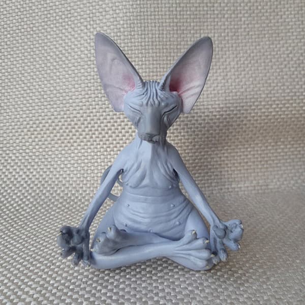 Sphynx Kat Mediterende Statue Sød Hårløs Kat Yoga Siddende Samlerobjekt til Værelses Skrivebordsdekoration Sort