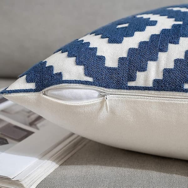 Sett med 2 broderte dekorative putetrekk, aksentputer, pynteputer uten innerputer inkludert 45x45 cm (blå)