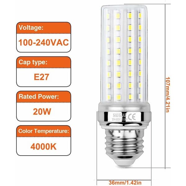 20W LED Corn Bulbs, 150W Equivalent Incandescent Bulb, 2300LM, 4000K Neutral White, E27 Edison Screw Bulbs, 3 Pieces