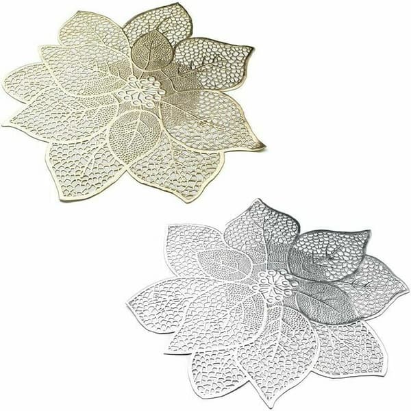 Sett med 6 vaskbare bordbrikker, isolerte, blomstermønster, PVC, gull, 40 x 40 cm