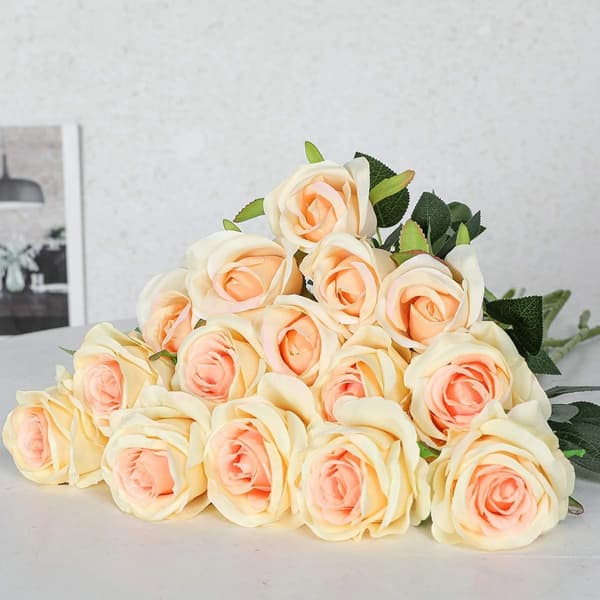 12 Artificial Champagne Roses for Weddings, Parties & Home Decor