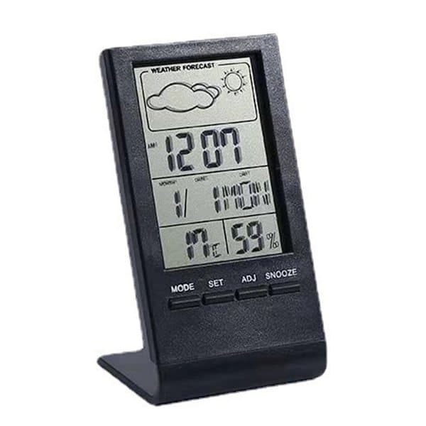 Inomhus- och utomhustermometer, termometer hygrometer barometer inomhus utomhus, digital väckarklocka med utomhussensor visar tid, datum och månfas