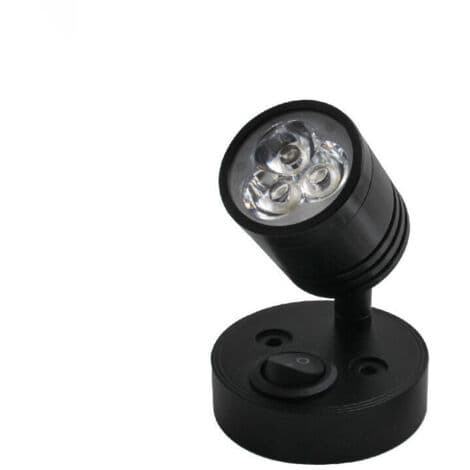 12V LED Wall Reading Lamp - 2-pack - 3W - 6500K Natural Light - Flexible Design for RVs and Boats - Black
