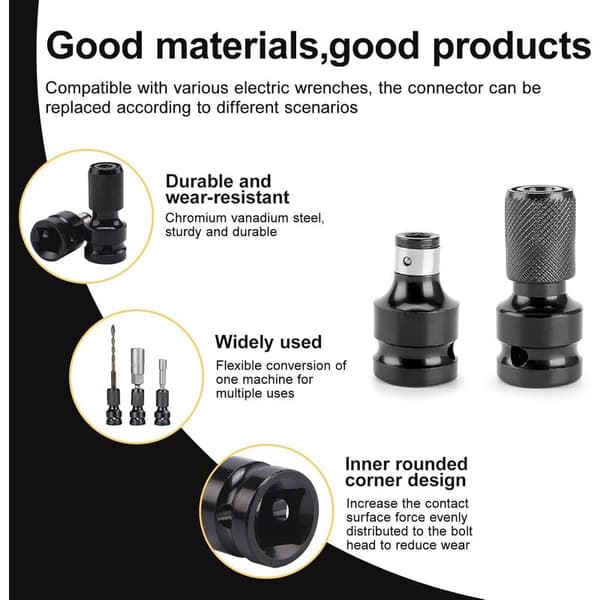 Sæt med 2 slagskruetrækkerbits, topnøgleadapter, 1/2 \" til 1/4 \" adapter, topnøglebits, stålbits til skraldenøgle og skruetrækker
