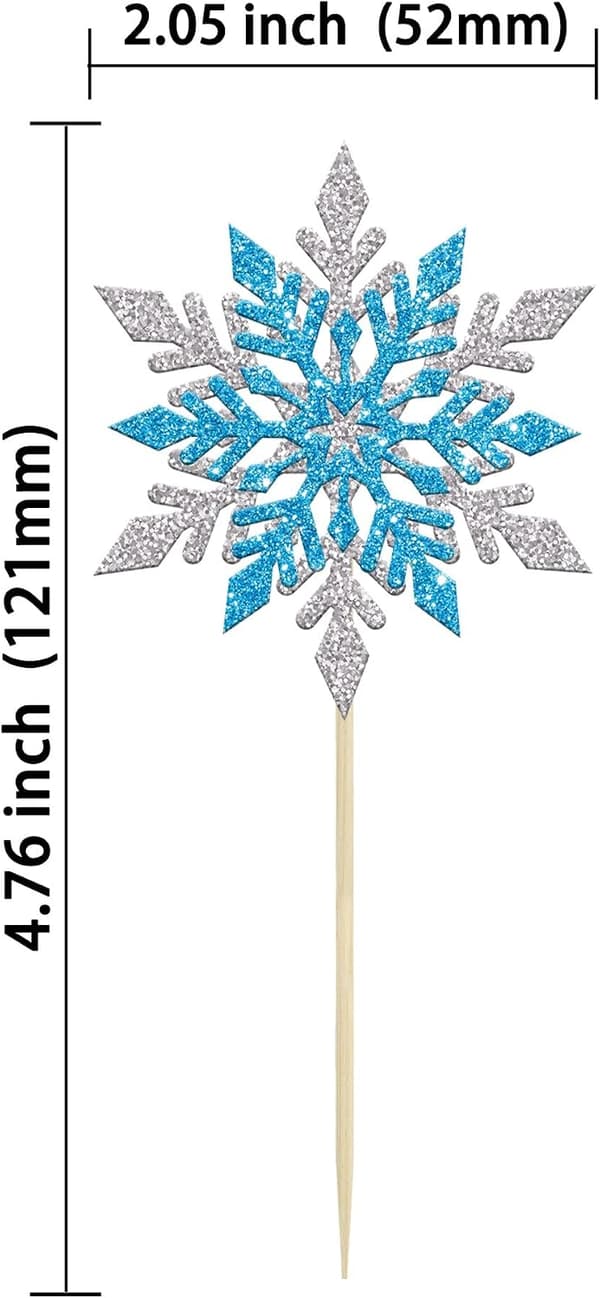 24 stk. Snøfnugg Cupcake Toppers Dobbeltlag Sølv Blå Vintertema Cupcake Picks for Babyshower Barnebursdag Julefest