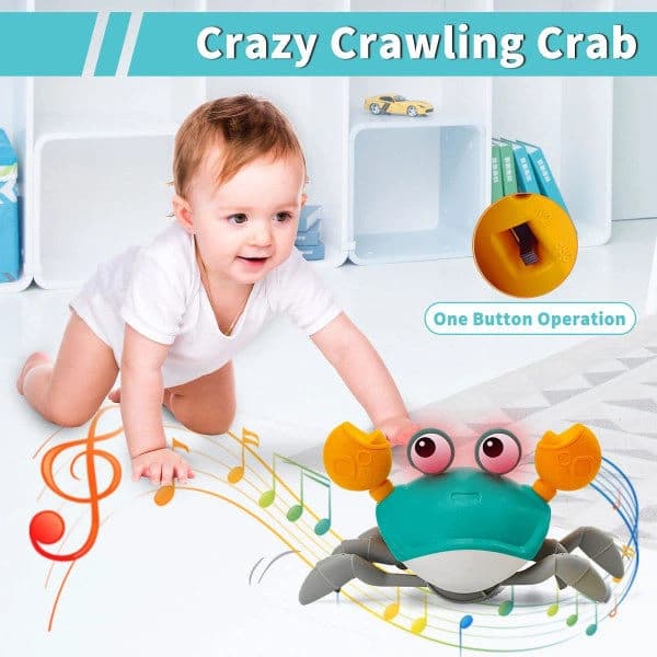 Electric Crab Music Toy - Automatic Sensor Obstacle Avoidance - Light - USB Charging - Crab Running Novelty Toy - Baby Toy