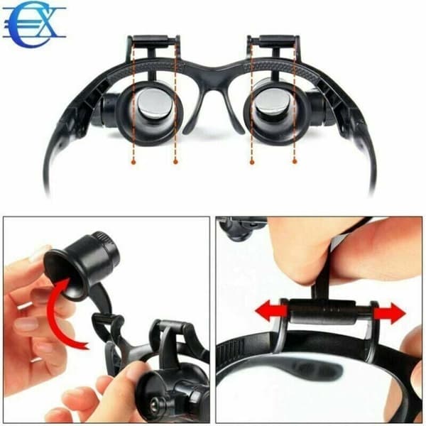 Headband Magnifier Headlamp Magnifying Glasses LED Lighting 10x, 15x, 20x and 25x Magnifications