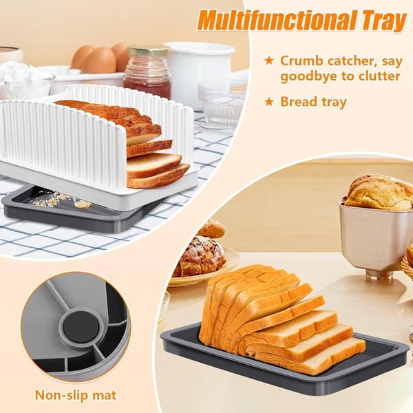 Bread Slicer Adjustable Foldable Toast Slicer Handheld Bread Cutter with Crumb Tray for Homemade Bread Kitchen Baking Tool