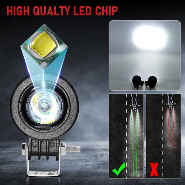 Tom LED-ekstralys til motorcykel, 12v -24v Rund LED-forlygte