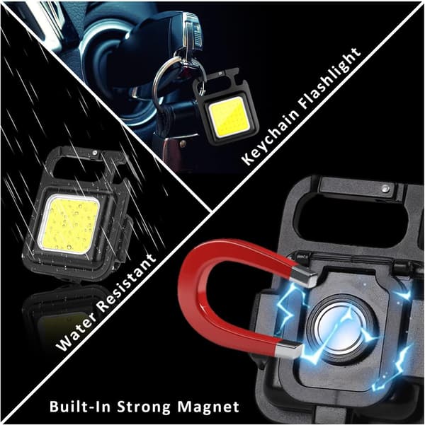 Rechargeable Keychain Light, 2-pack, Ultra-bright LED Work Light with High Lumen, Magnet, Clip and Bottle Opener-FX-