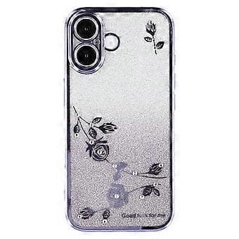 KADEM Kompatibelt deksel til iPhone 16 Plus TPU Glitter Blomstret Estetisk Telefondeksel (Lilla)