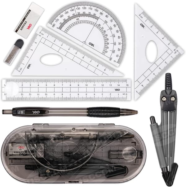 Mathematical Geometry, Compass Set 8-piece School Supplies Drawing Compass Ruler Protractor Set for Students with Carrying Pouch