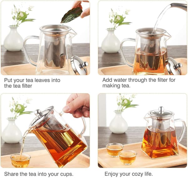 Glaskande med varmebestandig si i rustfrit stål, perfekt til te og kaffe 750ml 750ml