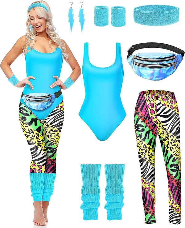 80-tals Aerobics Set med Dräkt, Leggings & Zebra-mönstrade Tillbehör [JUN] Söt Zebra Medium Cute Zebra Medium