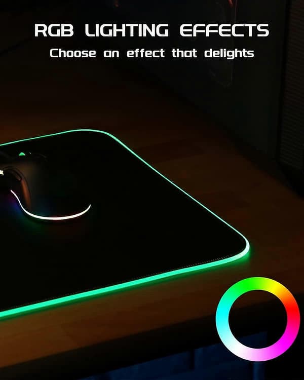 Gaming Musemåtte, Stor (800 x 300 x 3mm) RGB Musemåtte, 7 LED-farver, Vandafvisende Stofoverflade