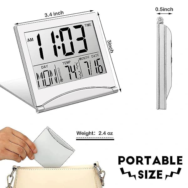 2 stk. digitale rejsevækkeure, foldbart LCD-ur med kalendertemperatur, snooze-tilstand, bærbart, kuolu
