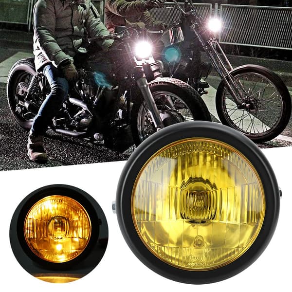 Retro Motorcykel Rund Forlygte Gul Linse Forlygte Modifikation Passer til GN125