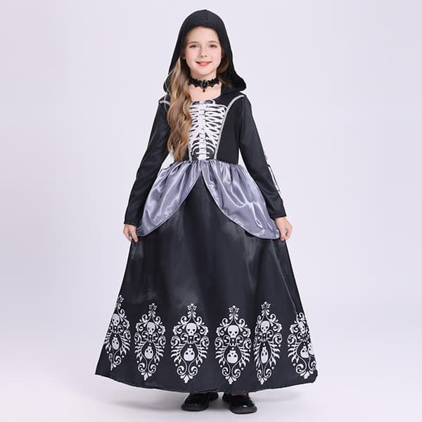 Häxa vampyrdräkt för barn, Typ F med halsband (L 130-140CM)