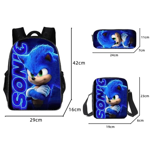 3 st/set Sonic The Hedgehog Ryggsäck Crossbody Väska Pennfodral