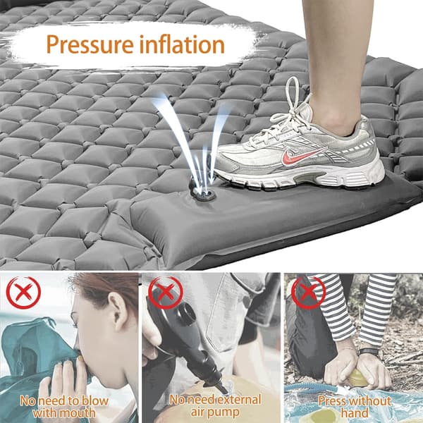 Double Portable Sleeping Pad for Camping, with Built-in Pillow and Foot Pump, Mat for Backpacking, Hiking, Tent, Camping Navy Blue