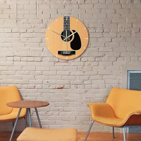 Large Guitar Wall Clock Music Decorative Silent PP for Bedroom Kitchen