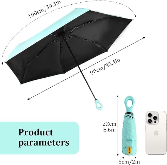 Mini Folding Umbrella, Creative Ring Handle, Wind and UV Resistant Ultralight Umbrella, Foldable and Sturdy, Sun and Wind Protection Peacock Blue Peacock Blue