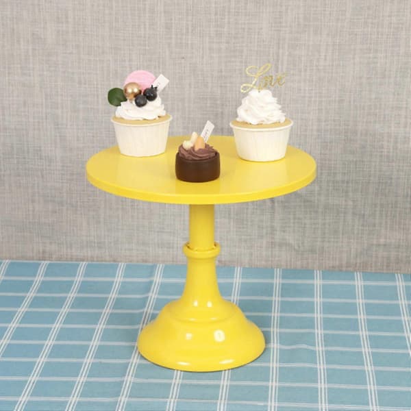 Metallkakefat, rundt pidestall, dessertfat, cupcake-display, bakverk for bursdag, bryllupsfest (Gul S)