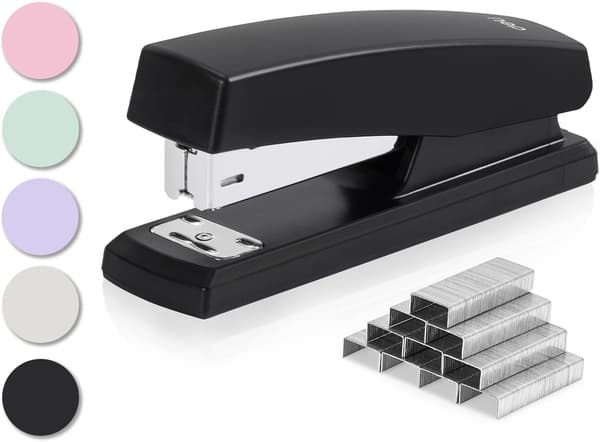 Stiftemaskin, skrivebordsstiftemaskin med 640 stifter, kapasitet for 25 ark, svart
